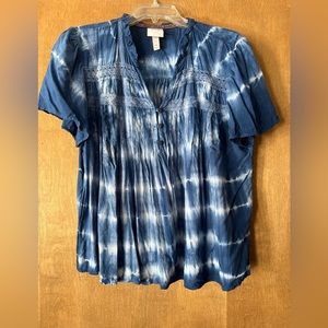 Gorgeous Knox Rose Blue Tie-Dyed Shirt Blouse Women’s Size XL EXCELLENT COND.
